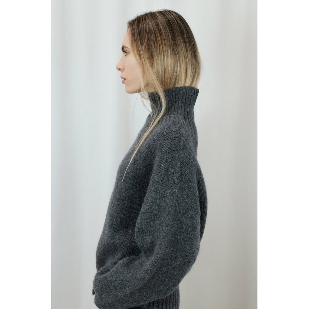 MICAELA GREG Alpaca Wool Nylon Blend Funnel Neck Sweater in Gray Women's M
